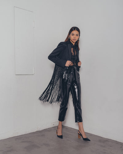 BLACK TASSEL CROP JACKET