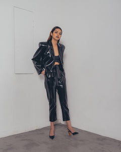 BLACK LEATHER CROP JACKET