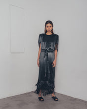 GREEN SATIN DRAWSTRING TASSLE DRESS