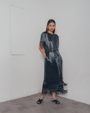 GREEN SATIN DRAWSTRING TASSLE DRESS