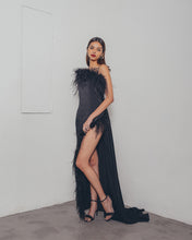 BLACK OSTRICH SIDE SLIT DRESS