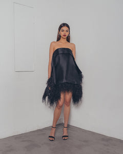 BLACK OSTRICH ORGANZA DRESS