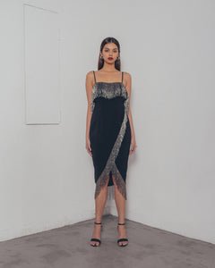 GUNMETAL TASSLE BLACK DRESS