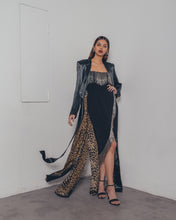 GREEN SATIN ROBE WITH LEOPARD PRINT LINING