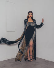 GREEN SATIN ROBE WITH LEOPARD PRINT LINING