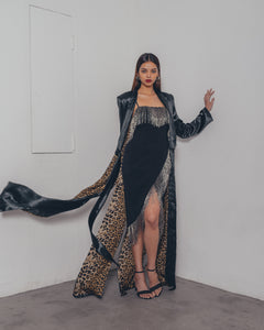 GREEN SATIN ROBE WITH LEOPARD PRINT LINING