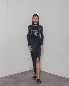 BLACK OSTRICH SLIT SKIRT