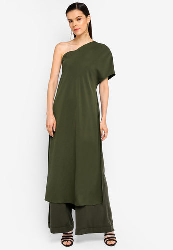 Olive Green One Shoulder Draped Top