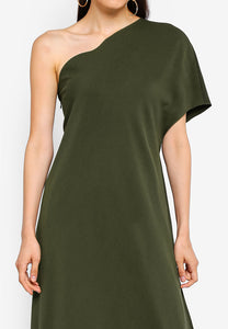 Olive Green One Shoulder Draped Top