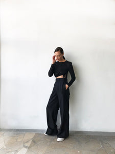 PRE-ORDER: BLACK LINEN TAILORED WIDE LEG PANTS