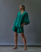 GREEN LINEN DOUBLE BREASTED TOP